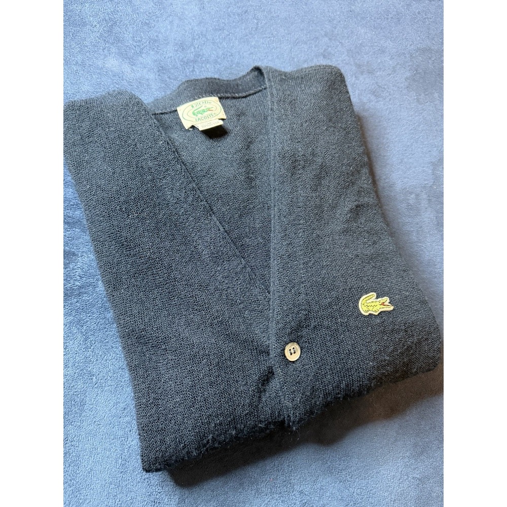 Vintage 80'S Lacoste IZOD Cardigan Men’s M Navy Blue Acrylic Knit Made in USA